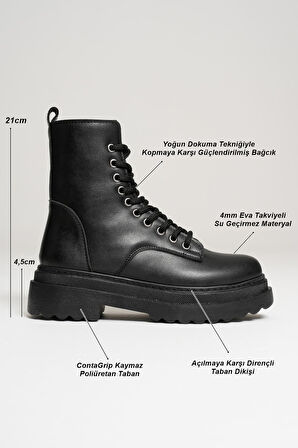 Anco Özel Tasarım Kışlık Siyah Kalın Tabanlı Kadın Bot