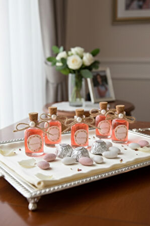 50 Adet İpli İncili Hediyelik Kolonya Şişesi, Nikah Şekeri, Bebek Şekeri - KIRMIZI