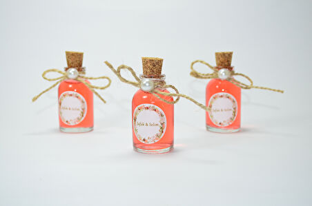 50 Adet İpli İncili Hediyelik Kolonya Şişesi, Nikah Şekeri, Bebek Şekeri - KIRMIZI