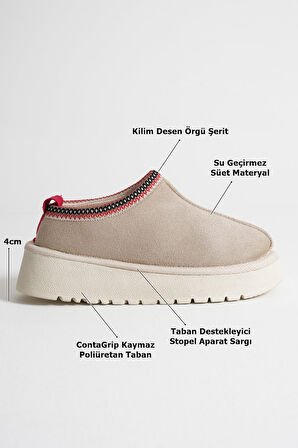 Asle Kadın Bej Kışlık Kürklü Terlik