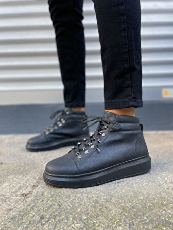 Atto Bağcıklı Ortopedik Taban Cilt Erkek Spor Bot CST - Siyah