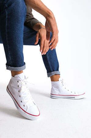 AXE Beyaz Bağcıklı Keten Kumaş Erkek Günlük Sneaker Ayakkabı
