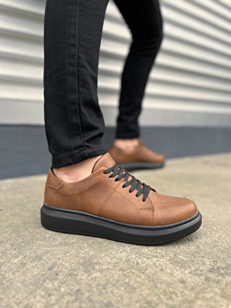 Boost Bağcıklı Deri Erkek Günlük Sneaker Ayakkabı - Taba Siyah