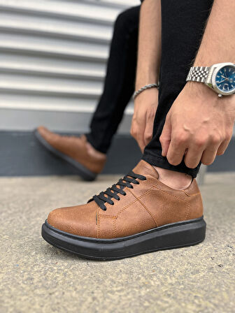 Boost Bağcıklı Deri Erkek Günlük Sneaker Ayakkabı - Taba Siyah