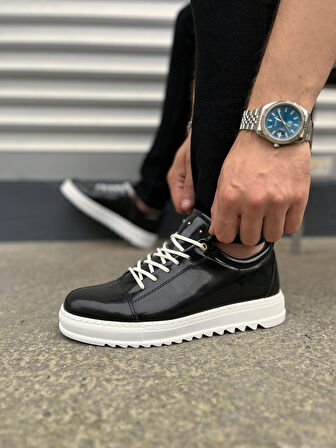 Siyah Beyaz Cool Bağcıklı Rugan Erkek Günlük Spor Klasik Ayakkabı