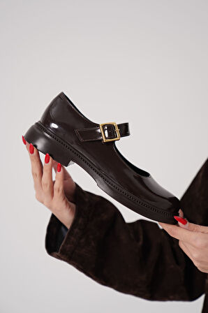 Anairb Acı Kahve Rugan Mary Jane Ayakkabı