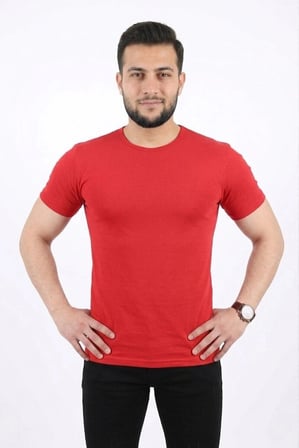 Wenic Erkek Basic Tişört Bisiklet Yaka Kısa Kol Günlük Yazlık Slim fit T-Shirt - Kırmızı