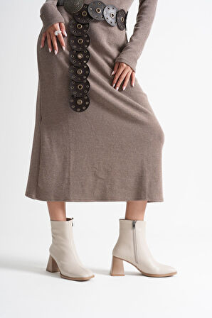 Alenro Kadın Bej Topuklu Bot