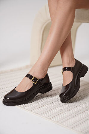 Anairb Acı Kahve Rugan Mary Jane Ayakkabı