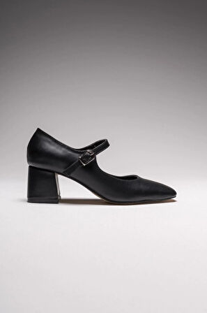 New Mele Siyah Cilt Günlük Kadın Topuklu Ayakkabı