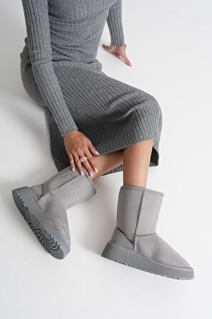 Asina Kadın Gri Kışlık Kürklü Bot