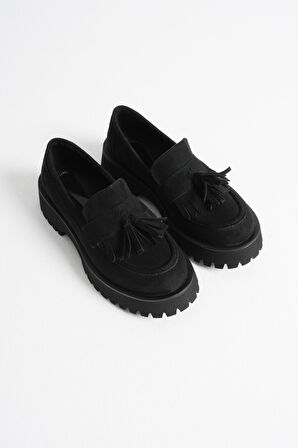 Anim Kadın Günlük Siyah Süet Loafer Ayakkabı