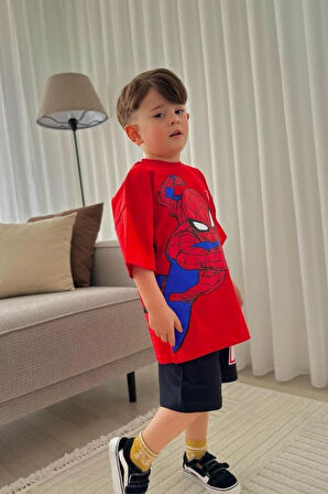 Spider Man Çizgi film Baskılı Alt Üst Erkek Çocuk 2li Takım