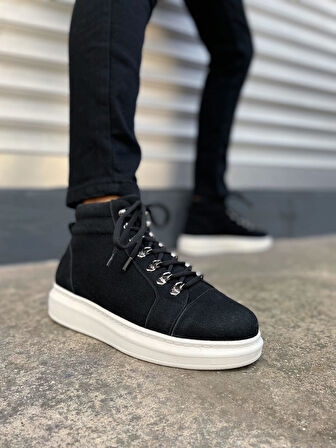 Atto Bağcıklı Ortopedik Taban Süet Erkek Spor Bot SBT - Siyah