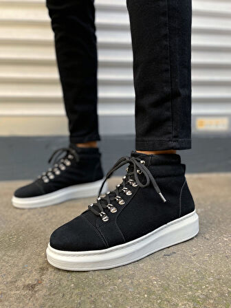 Atto Bağcıklı Ortopedik Taban Süet Erkek Spor Bot SBT - Siyah