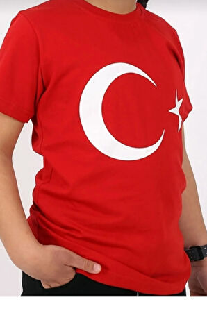 Kırmızı Beyaz Türk Bayrak Baskılı Unisex Çocuk Tişört