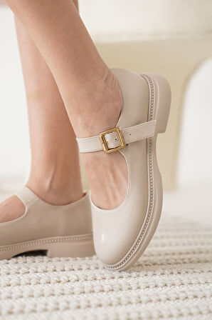 Anairb Bej Rugan Toka Detaylı Mary Jane Ayakkabı