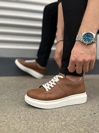 Boost Bağcıklı Deri Erkek Günlük Sneaker Ayakkabı - Taba Beyaz