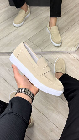 Estilo X Bağcıksız Süet Erkek Günlük Spor Klasik Ayakkabı BT - Krem