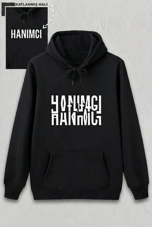 Lovely Sevgililer Günü Hanımcı Hediye Baskılı Oversize Kapüşonlu Sweatshirt - Siya