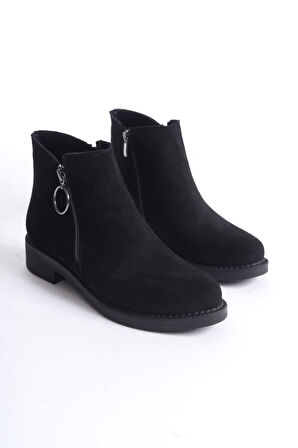 New Margaret Siyah Süet Kısa Topuklu Kadın Bot