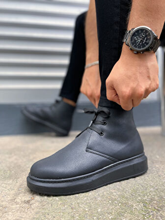 STABLE Bağcıklı Ortopedik Taban Cilt Erkek Spor Bot CST - Siyah