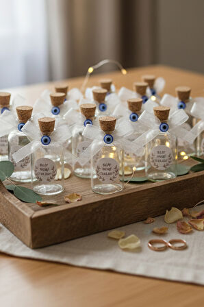 25 Adet Kurdela Nazar Boncuklu Hediyelik Kolonya Şişesi, Nikah Şekeri, Bebek Şekeri - Şeffaf