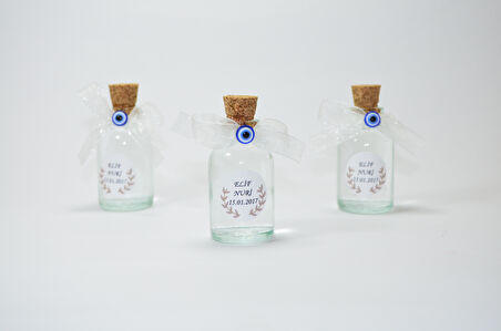 25 Adet Kurdela Nazar Boncuklu Hediyelik Kolonya Şişesi, Nikah Şekeri, Bebek Şekeri - Şeffaf