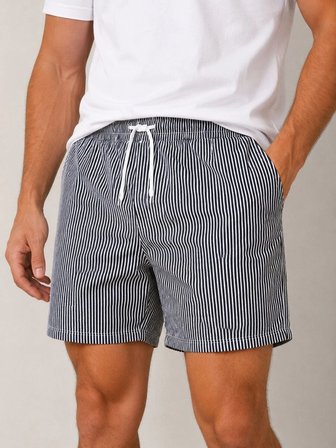 Krew Çizgili Şort Ön Arka Cepli Lastikli Bel Regular Fit Yazlık Şort - Siyah