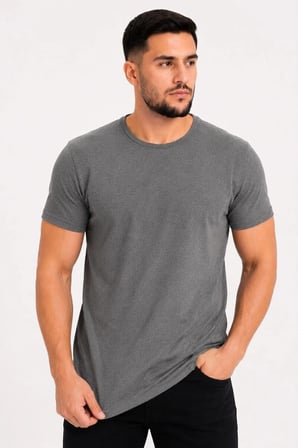 Wenic Erkek Basic Tişört Bisiklet Yaka Kısa Kol Günlük Yazlık Slim fit T-Shirt - Antrasit