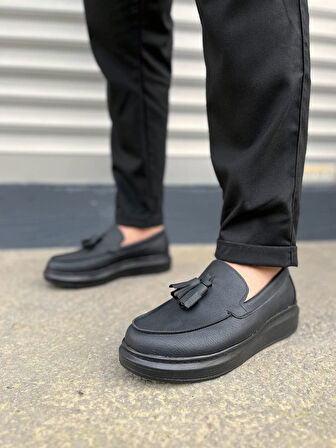 Blaze Bağcıksız Püsküllü Cilt Erkek Günlük Spor Klasik Ayakkabı CST - Siyah