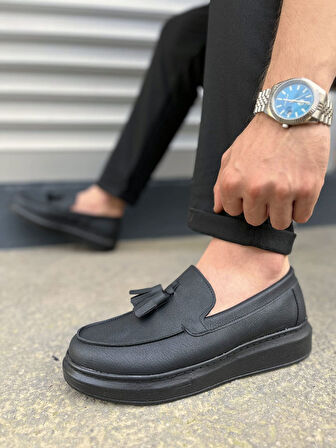 Blaze Bağcıksız Püsküllü Cilt Erkek Günlük Spor Klasik Ayakkabı CST - Siyah