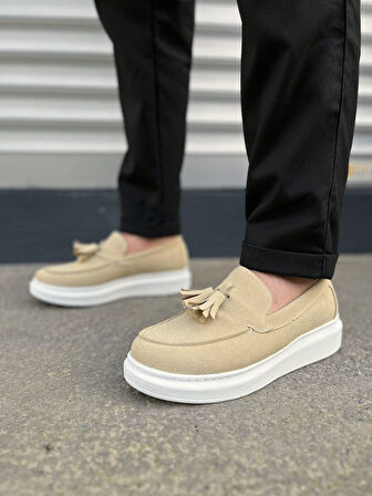 Blaze Bağcıksız Püsküllü Süet Erkek Günlük Spor Klasik Ayakkabı SBT - Krem