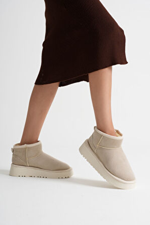 Anila Kadın Bej Kışlık Kürklü Bot