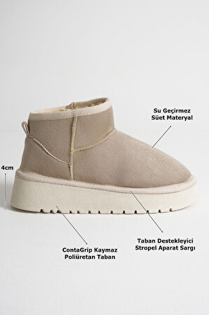 Anila Kadın Bej Kışlık Kürklü Bot