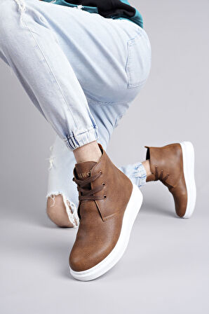 Matteo Bağcıklı Deri Erkek Günlük Spor Taba Beyaz Bot