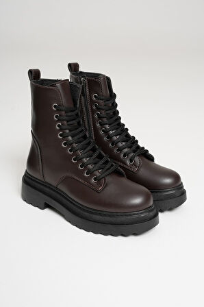 Anco Özel Tasarım Kışlık Acı Kahve Kalın Tabanlı Kadın Bot