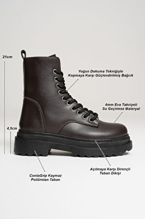 Anco Özel Tasarım Kışlık Acı Kahve Kalın Tabanlı Kadın Bot