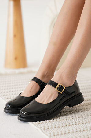 Anairb Siyah Rugan Toka Detaylı Mary Jane Ayakkabı