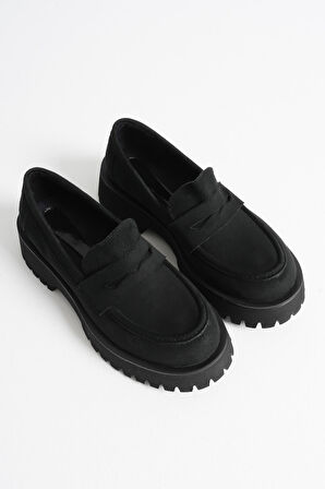 Rion Kadın Günlük Siyah Süet Loafer Ayakkabı