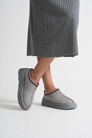 Asle Kadın Gri Kışlık Kürklü Terlik