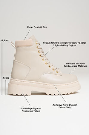 Aroif Özel Tasarım Kadın Kışlık Kalın Tabanlı Bej Bot