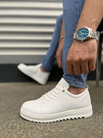 Beyaz Cool Bağcıklı Cilt Erkek Günlük Spor Klasik Ayakkabı