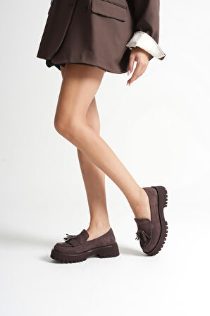 Anim Kadın Günlük Acı Kahve Süet Loafer Ayakkabı