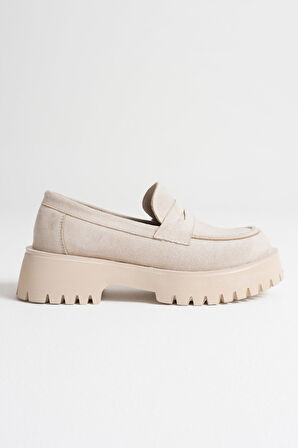 Rion Kadın Günlük Bej Süet Loafer Ayakkabı