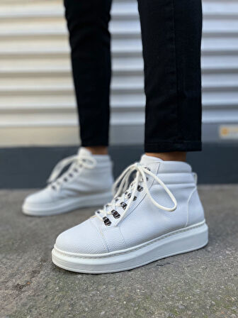 Atto Bağcıklı Ortopedik Taban Cilt Erkek Spor Bot CBT - Beyaz