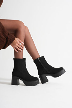 İtek Kadın Siyah Süet Topuklu Bot