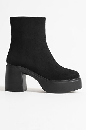 İtek Kadın Siyah Süet Topuklu Bot
