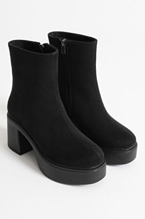 İtek Kadın Siyah Süet Topuklu Bot