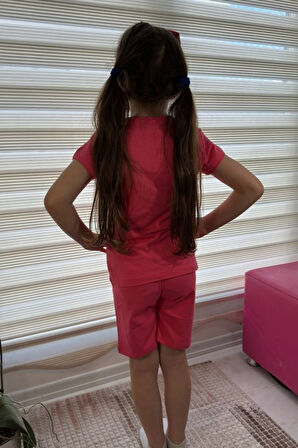 Pembe Kuromi Kısa Kollu Şortlu Çizgi Karakter Baskılı Kız Çocuk 2li Takım